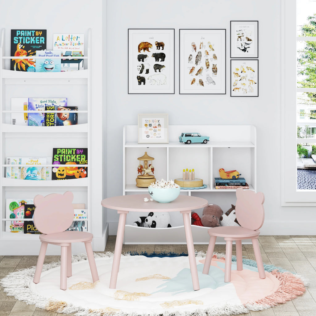 3 Pieces Kids Wood Table and Chair Set T80258