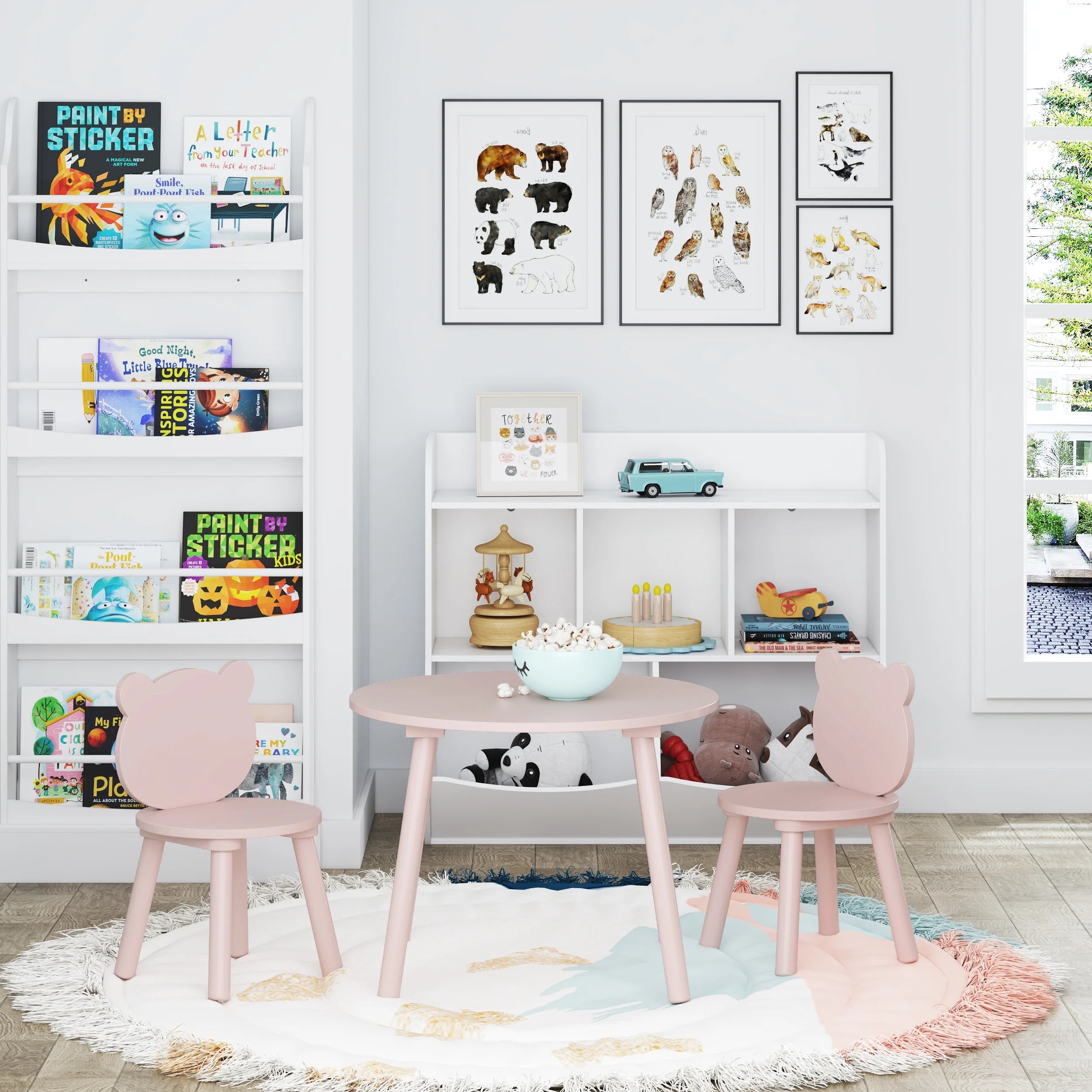 3 Pieces Kids Wood Table and Chair Set T80258