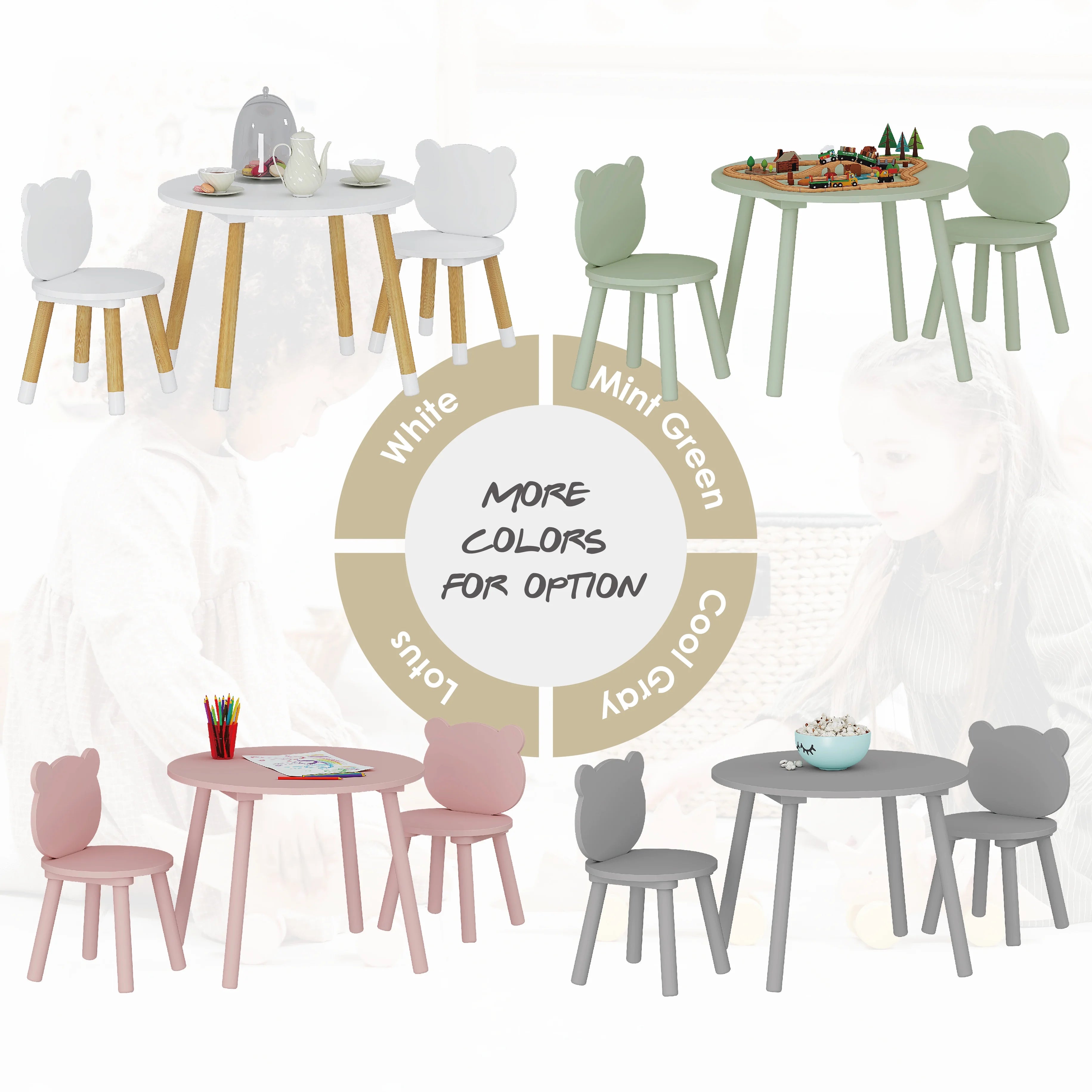3 Pieces Kids Wood Table and Chair Set T80258