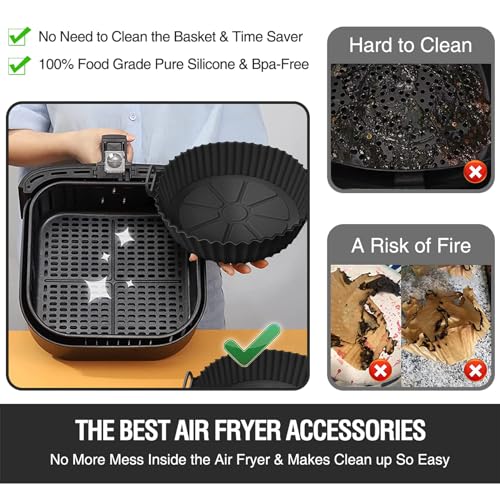 Black 8 inch Non-Stick Reusable Silicone Air Fryer Liner 2 Pack S530218