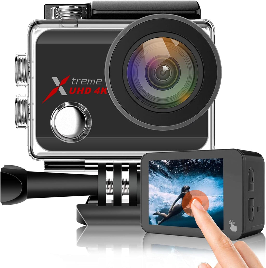 4K 60FPS 20MP Waterproof Action Camera with Touch Screen Stabilizer 2 Rechargeable 1350 Batteries and Accessories Kit M5661