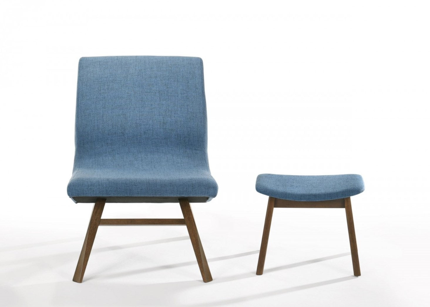 Blue & Walnut Accent Chair & Ottoman U3698
