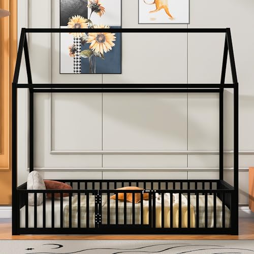 Black Twin Size Metal Floor Bed G79090