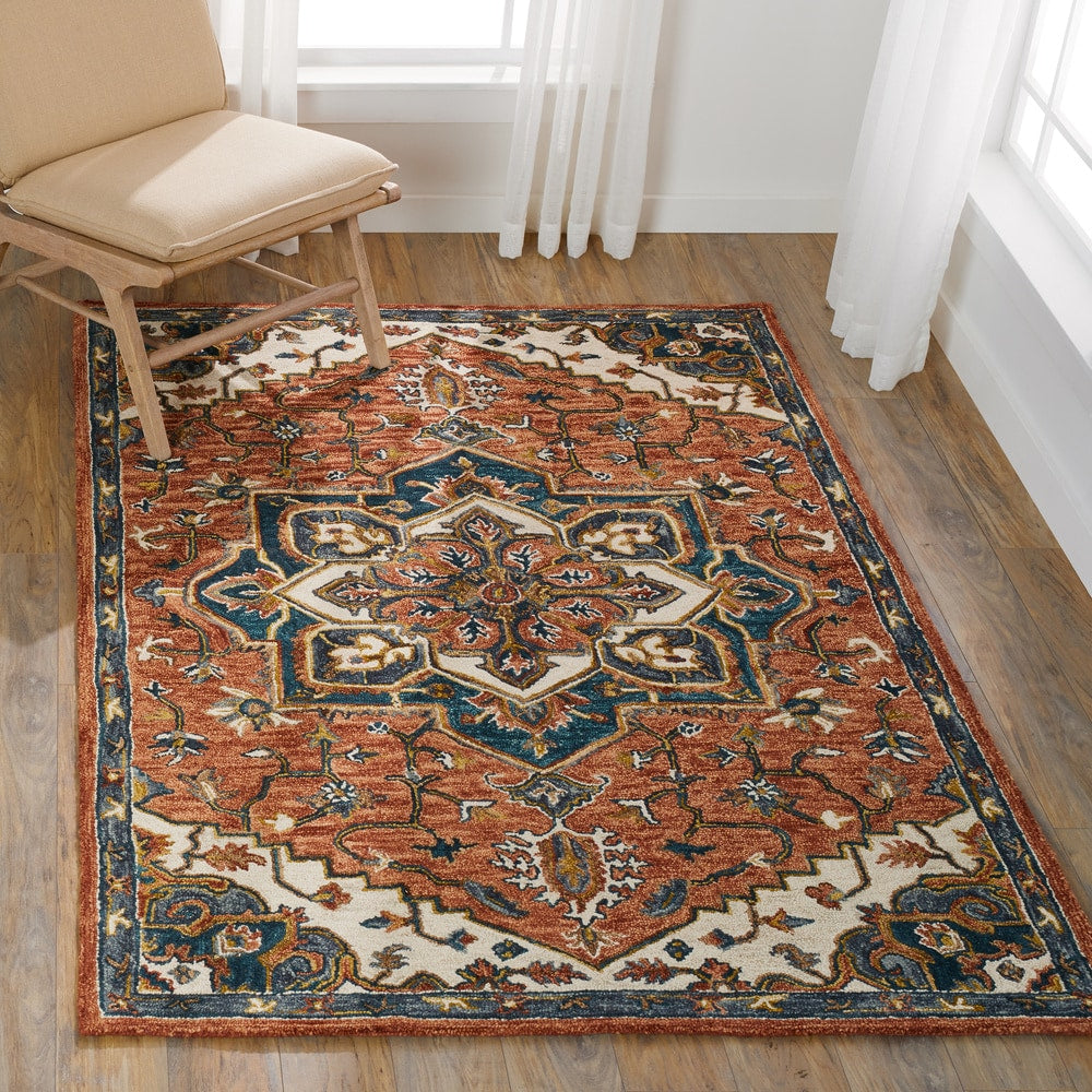 Hand-hooked Wool Star Area Rug Red/Multi 7'9" x 9'9" G352810