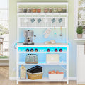 White 6-Tier Bakers Rack with Power Outlet and LED Lights V457