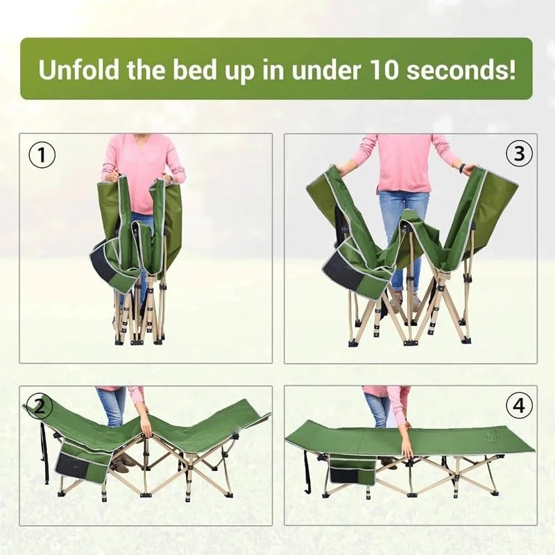 Portable Folding Camp Cot with 2 Side Pockets U490351