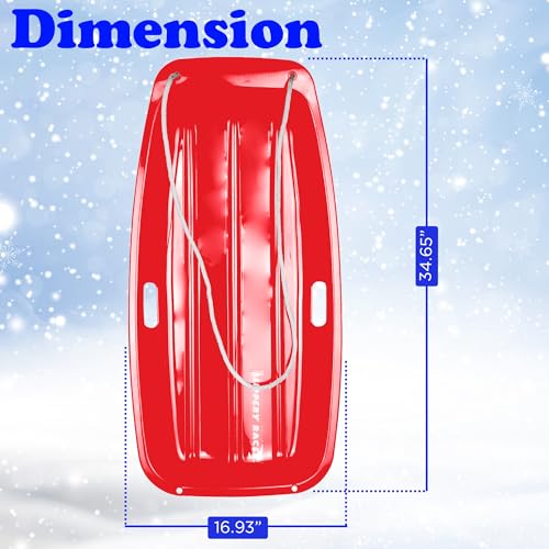 Red and Blue Plastic Toboggan Snow Sled with Pull Rope (2 Pack) C7801