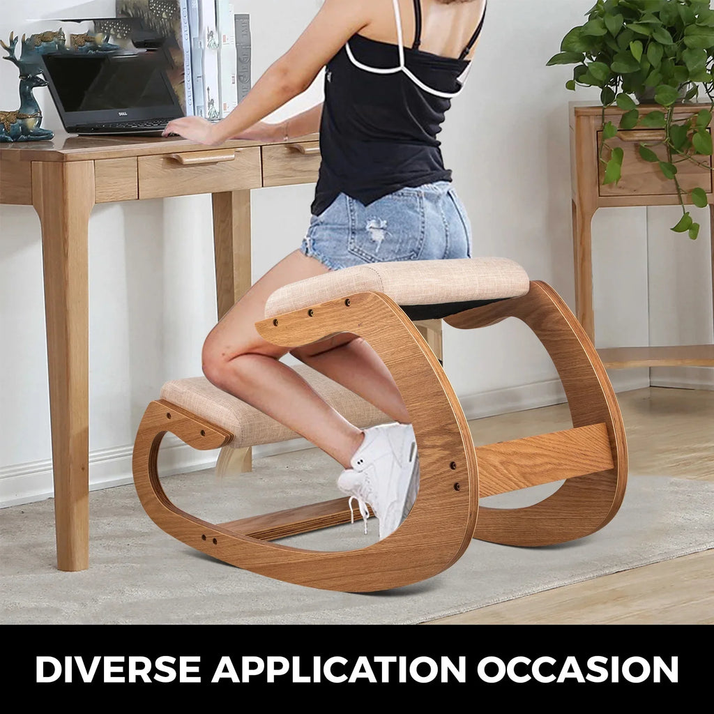 White oak frame Ergonomic Rocking Wooden Kneeling Chair R854749