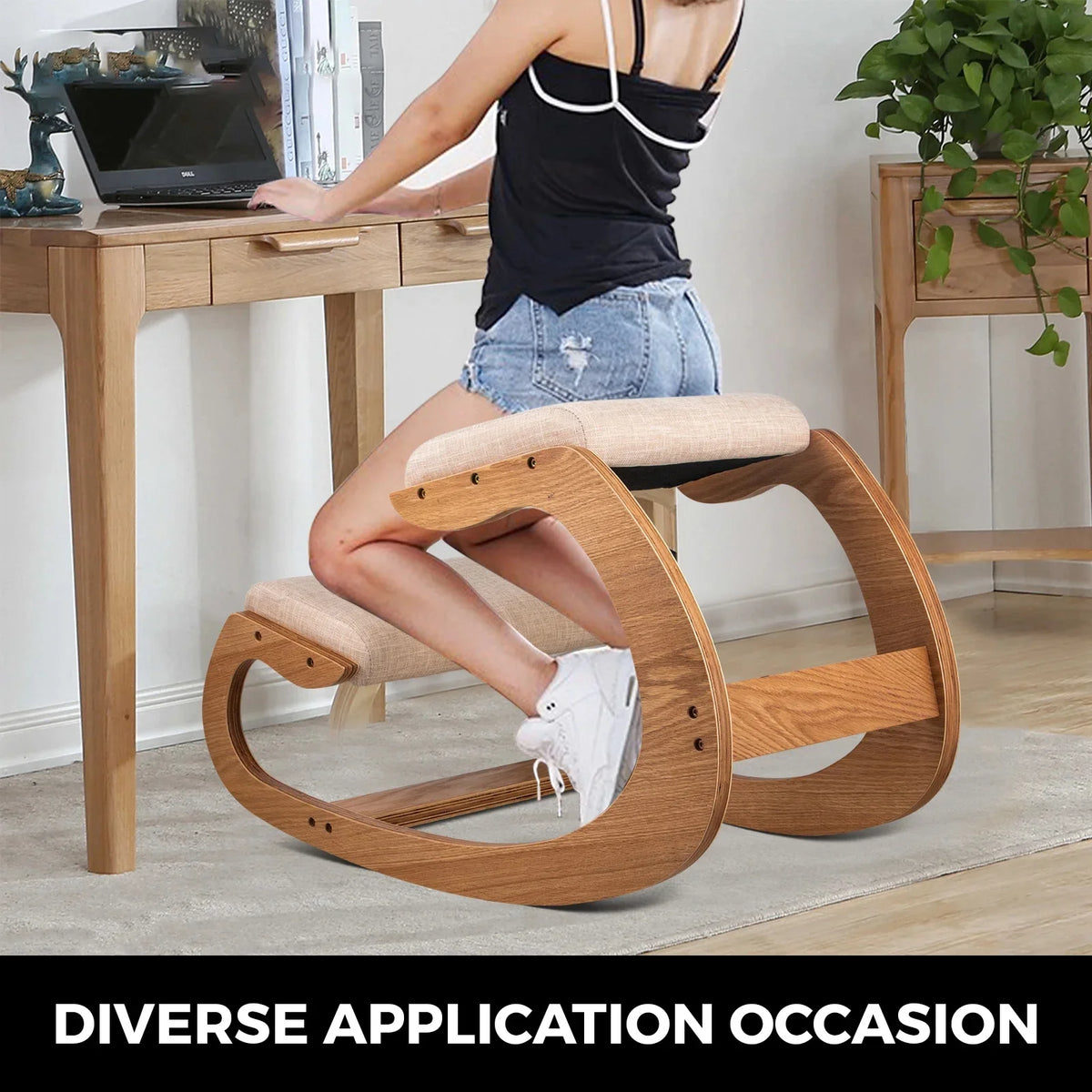 White oak frame Ergonomic Rocking Wooden Kneeling Chair R854749
