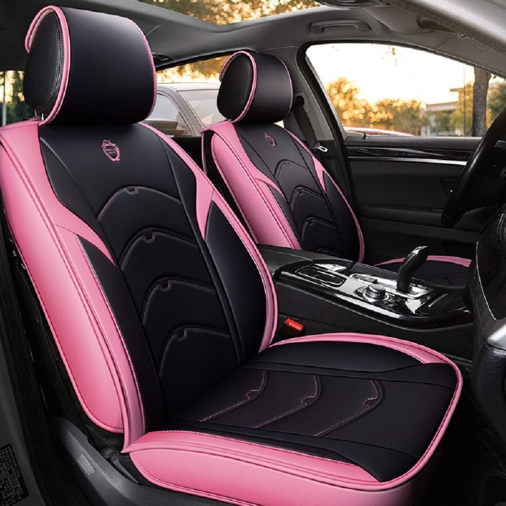 Black-Pink Leather 5 Seat Full Set Seat Cover Cushion Y2522