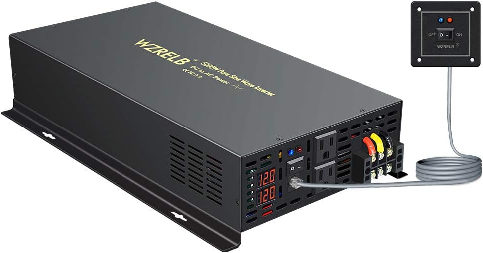 5000W Pure Sine Wave Power Inverter 12V DC to 110V 120V AC with Remote Control LED Display Dual AC Outlets G451