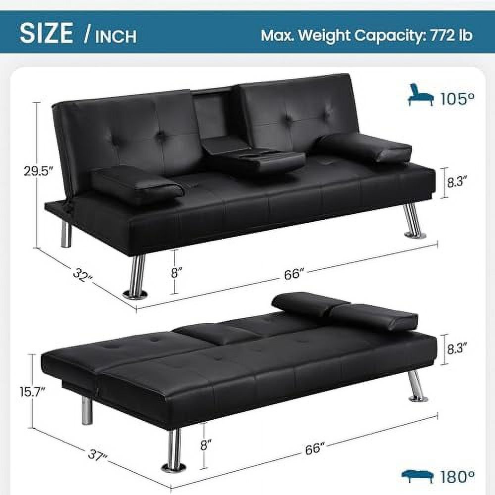 Gray Faux Leather Sofa Bed Futon with Armrest D941