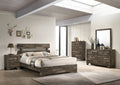Rustic Brown Queen Size Platform Bedroom Set Bed Dresser Mirror Nightstand Wooden Furniture R621482