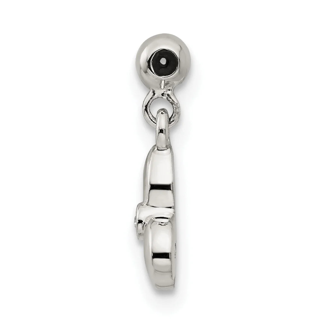 Sterling Silver Created Crystal Bow Charm Pendant with Rope Chain Necklace 20'' Q603