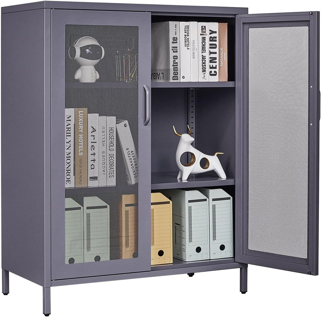 Metal Storage Cabinet with 2 Adjustable Shelves, 41.7 Black Garage Cabinets with Doors and Lock C8969