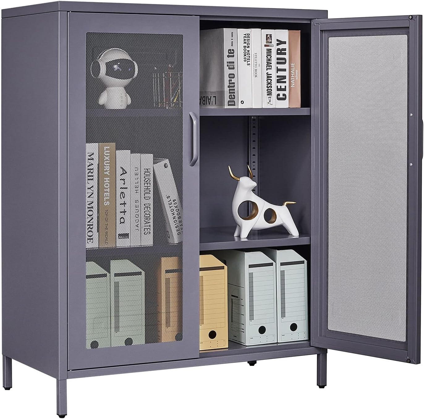Metal Storage Cabinet with 2 Adjustable Shelves, 41.7 Black Garage Cabinets with Doors and Lock C8969