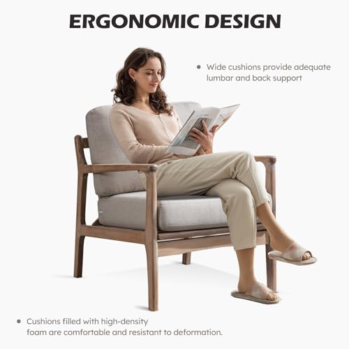Set of 2 Upholstered Linen Fabric Armchair with Solid Wood Frame Q9568