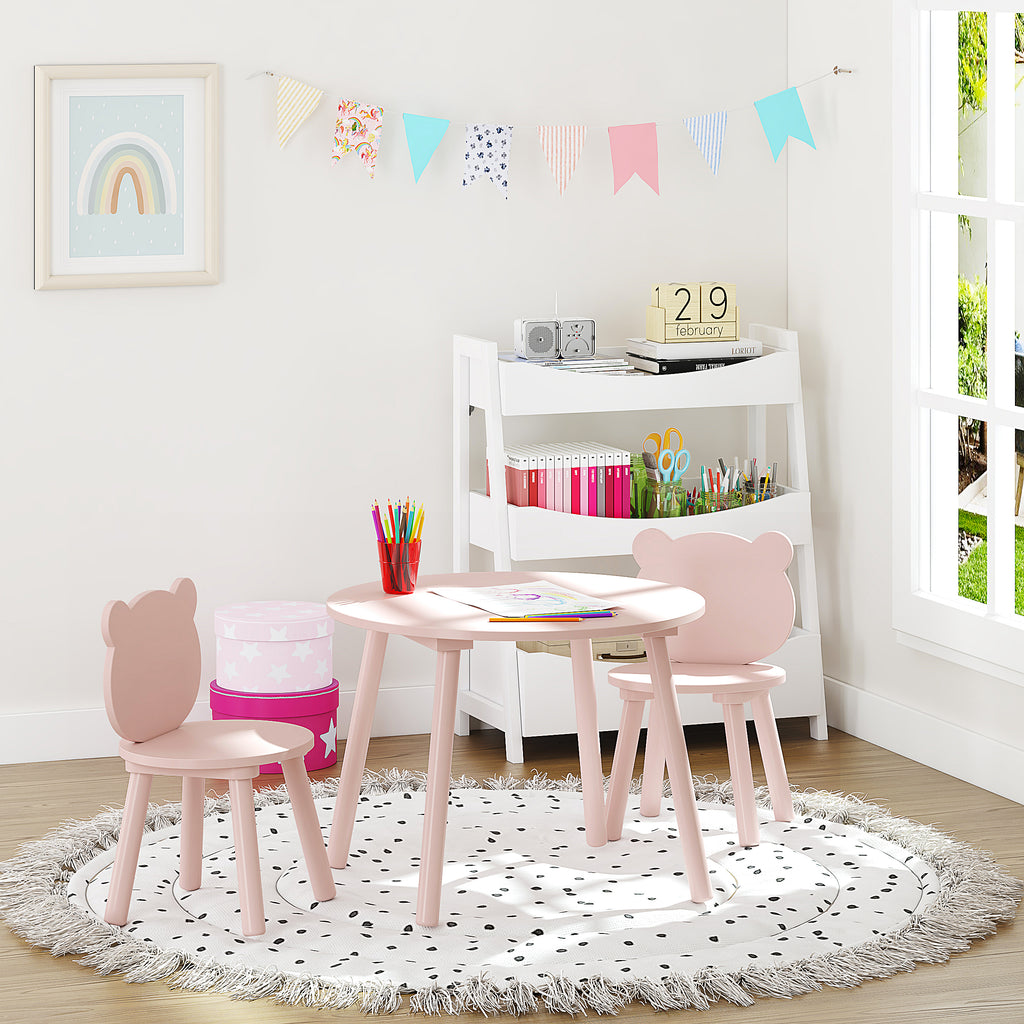 3 Pieces Kids Wood Table and Chair Set T80258