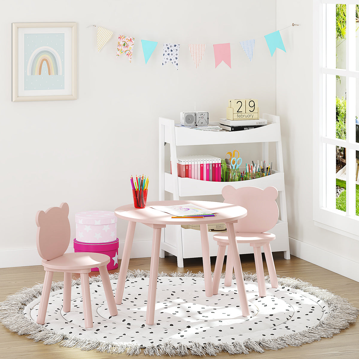 3 Pieces Kids Wood Table and Chair Set T80258
