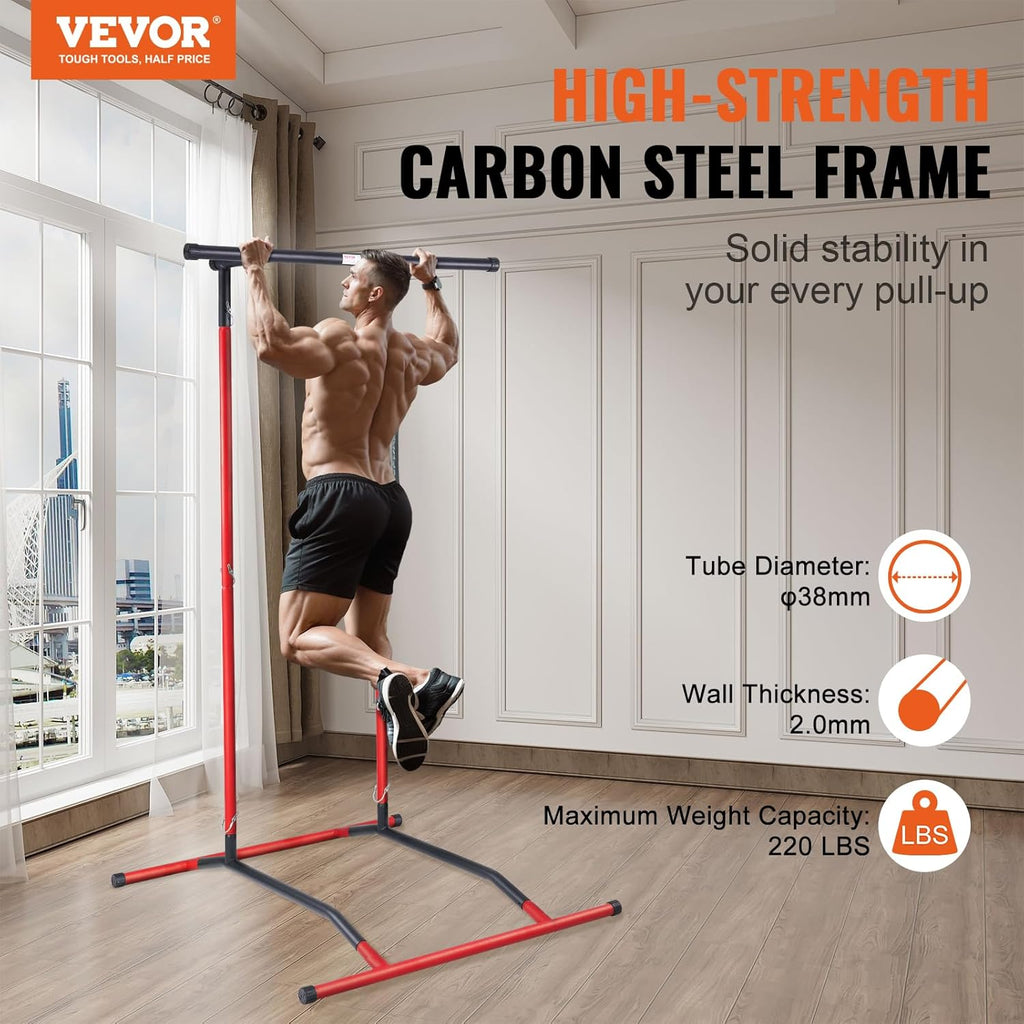 Black & Red 2-Level Height Adjustable Pull Up Bar Dip Station V662104
