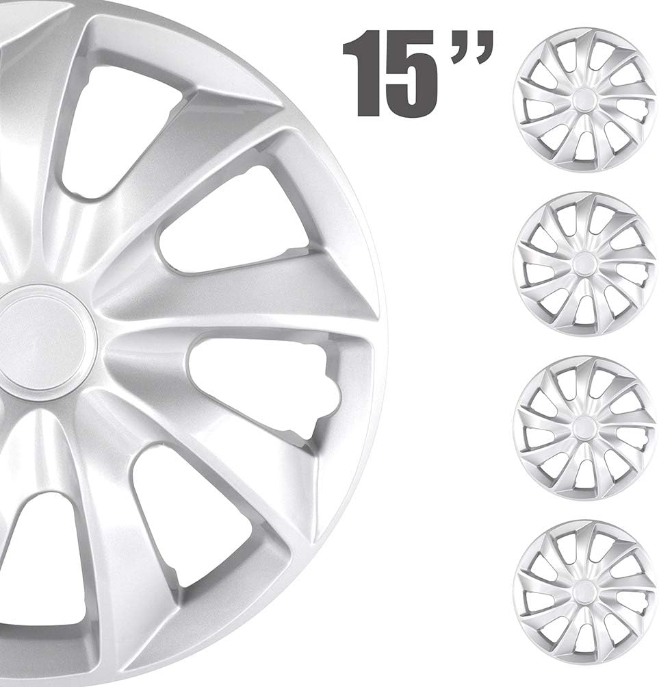 4PC Set 15 inch Silver Hubcap Wheel Cover Snap On Hubcap Pack of 2 K8950