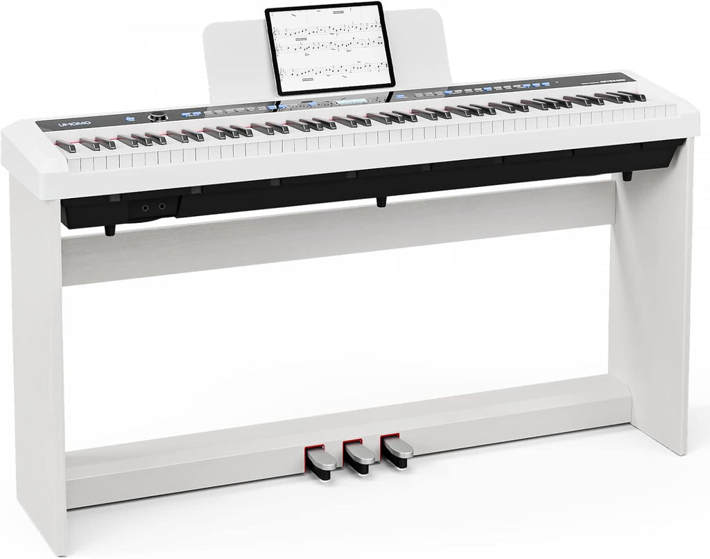 White 88 Key Full Size Weighted Digital Piano with Furniture Stand and Triple Pedal S7425
