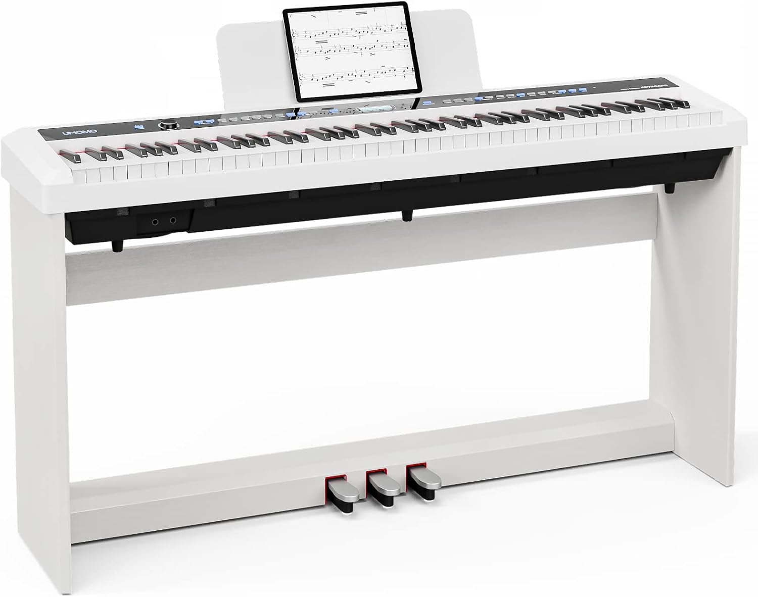 White 88 Key Full Size Weighted Digital Piano with Furniture Stand and Triple Pedal S7425