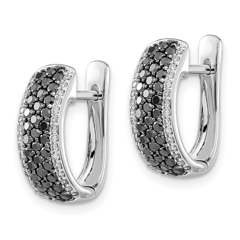 14k White Gold Black and White Diamond Hinged Hoop Earrings M1154