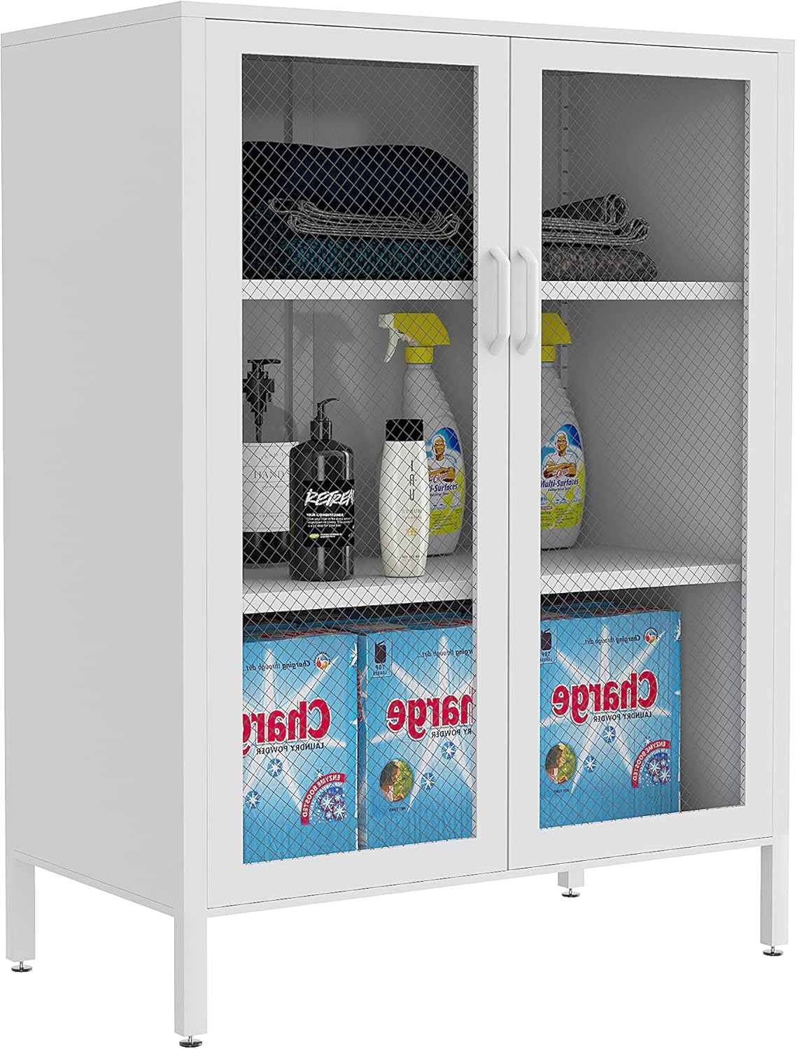 Metal Storage Cabinet with 2 Adjustable Shelves, 41.7 Black Garage Cabinets with Doors and Lock C8969