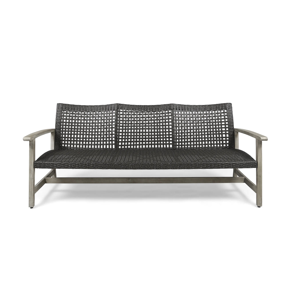 Light Gray Wood and Wicker Outdoor Sofa B24997