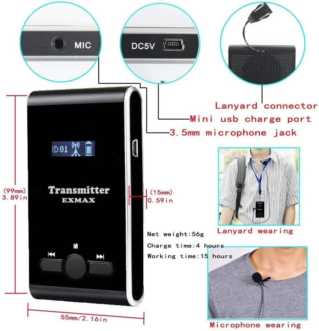 Wireless Tour Guide Voice Audio Transmission System with 32-slot Charge Case (2 Transmitters and 30 Receivers) B8362