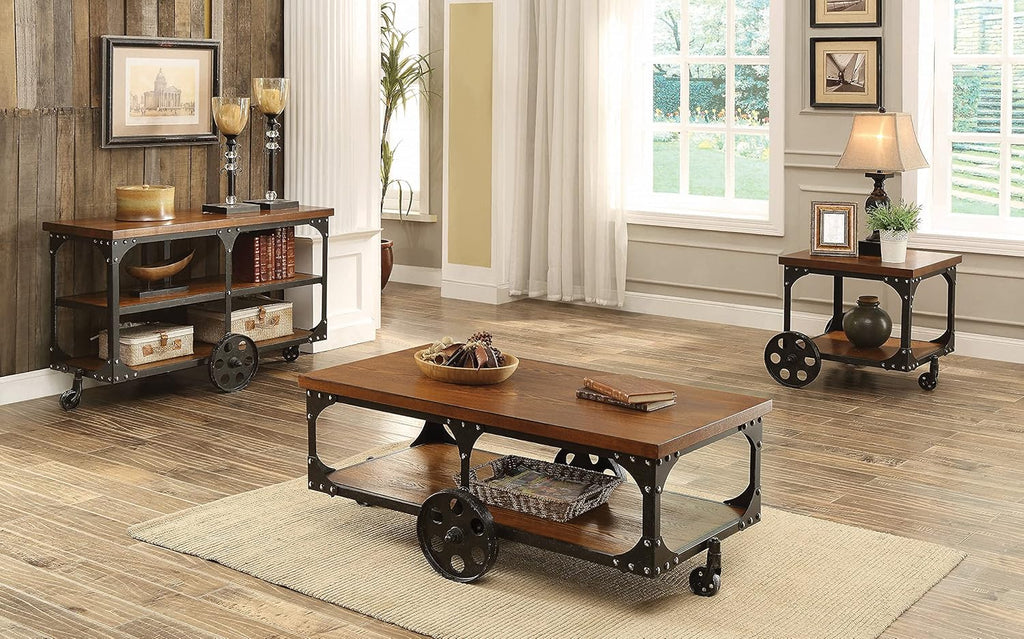 Rustic Brown End Table with Casters Q16773