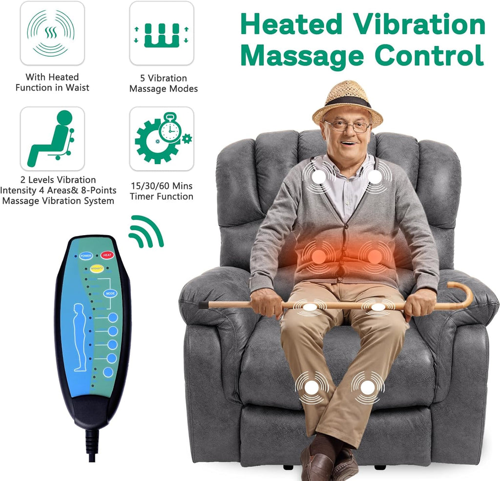Gray Power Lift Recliner Chair with Heat & Massage E8775