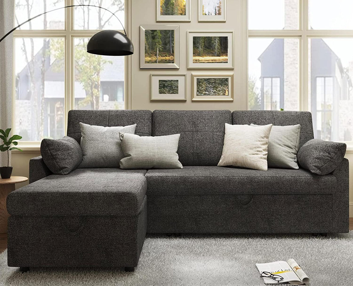 Gray Chenille Sleeper Sofa with Storage Chaise R656079
