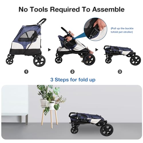 Folding Pet Stroller with Storage Bag and Adjustable Handle Z726572