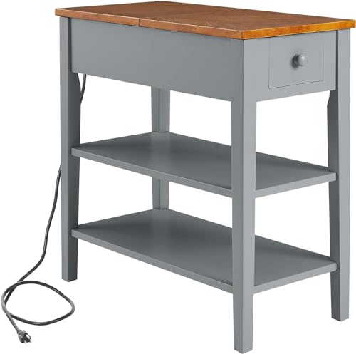 Gray Side Table with Charging Post and Storage Cabinet M730561