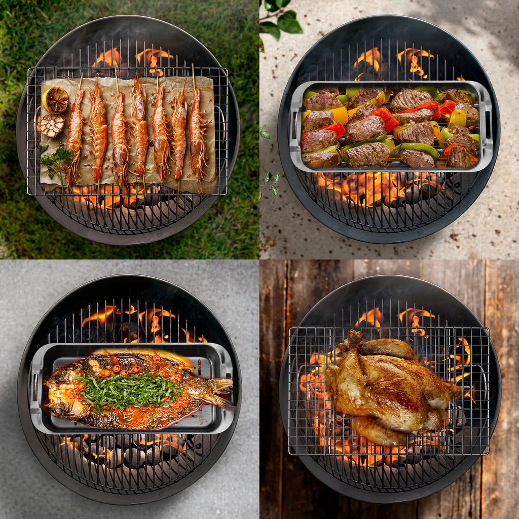 6-Piece Stainless Steel Grill Basket Set with Cooling Rack A1886