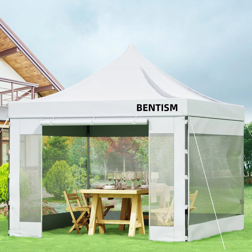 White 10 x 10 ft Pop Up Canopy Tent with Removable Sidewalls and Wheeled Bag A4230