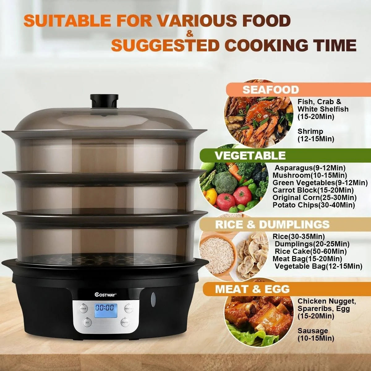 3 Tier 20qt Electric Food Steamer X2628