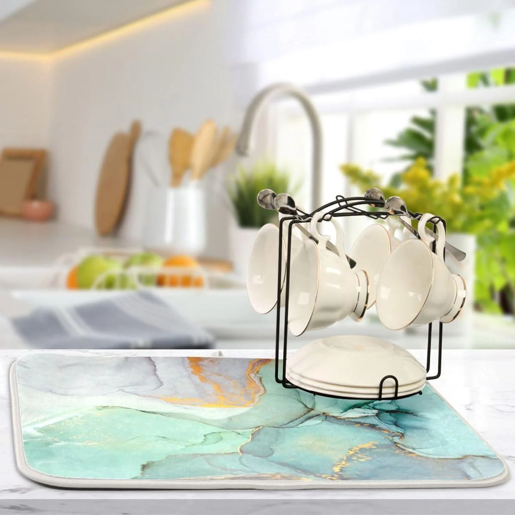 Green Marble Composite Sponge Dish Drying Mat 16x18Inch U172