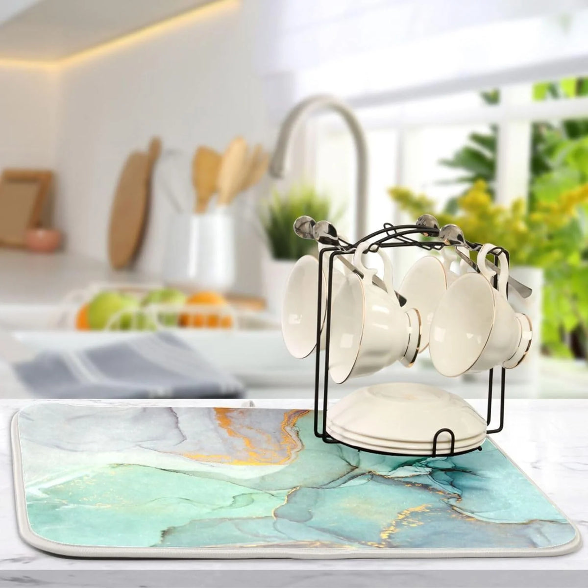 Green Marble Composite Sponge Dish Drying Mat 16x18Inch U172