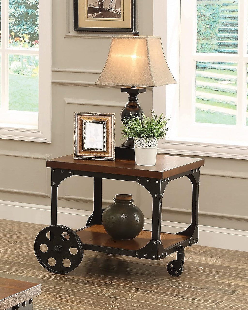 Rustic Brown End Table with Casters Q16773