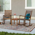 Brown Acacia Wood Slat Back Patio Rocking Chair I6895