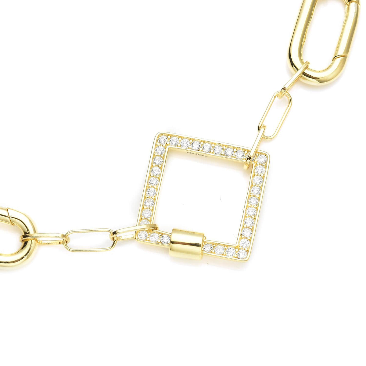 Diamond Enhancer Charm Necklace 925 Sterling Silver 14K Yellow Gold Plated Paperclip Chain Jewelry 18" R784