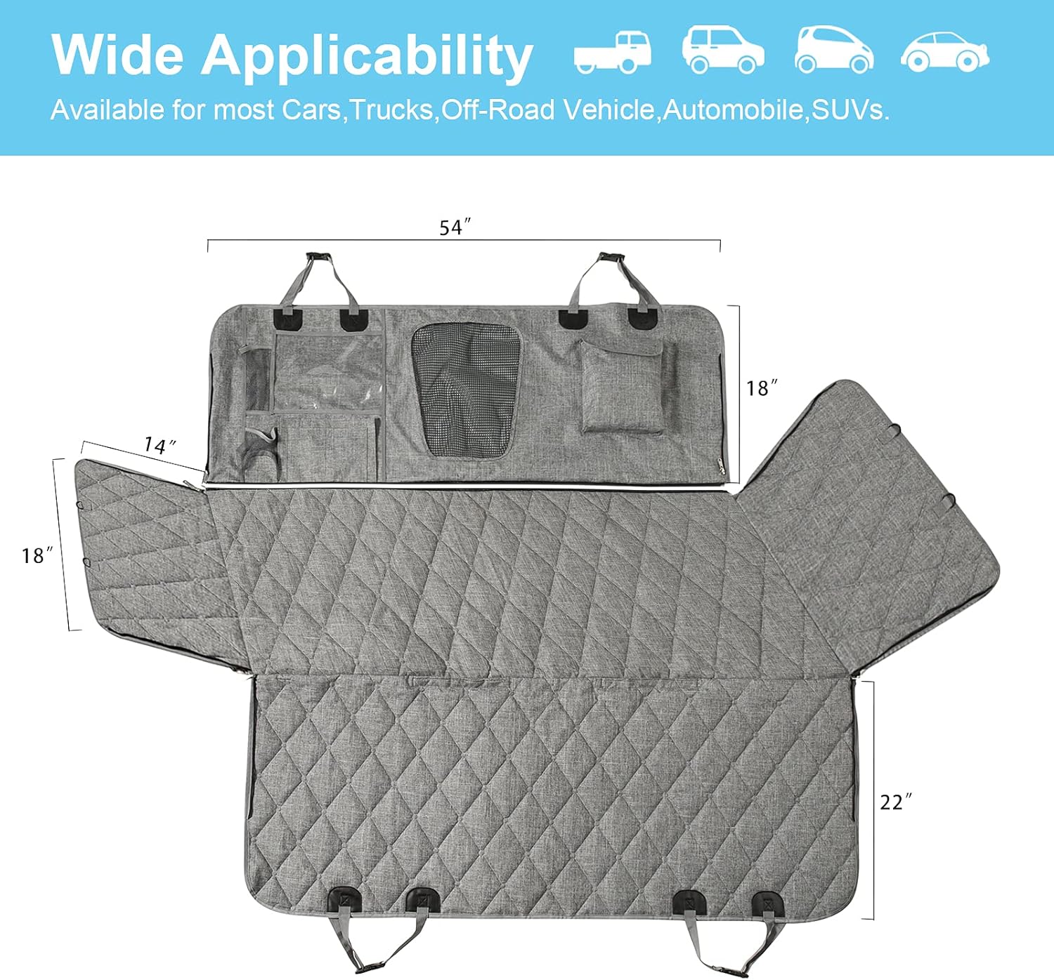 Gray Waterproof Dog Car Seat Cover with Mesh Window P5181