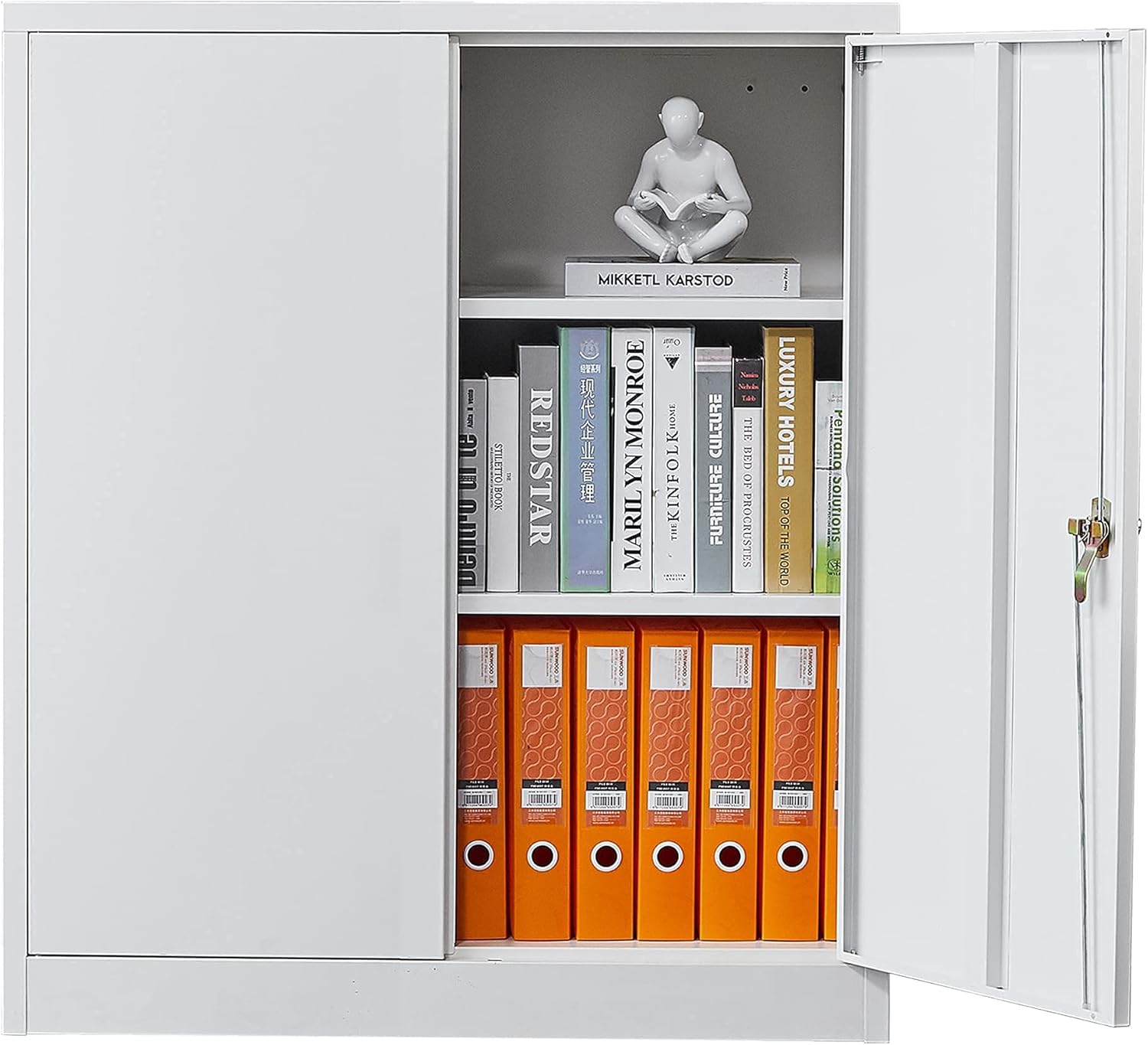 Metal Storage Cabinet with 2 Adjustable Shelves, 41.7 Black Garage Cabinets with Doors and Lock C8969