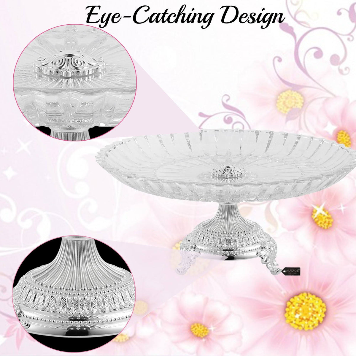 Crystal Cake Plate Decorative Dish Round Serving Platter with Silver Plated Pedestal Base H576592