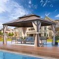 14'x20' Hardtop Gazebo Double Roof Galvanized Steel Canopy Aluminum Frame with Netting and Curtains O907652