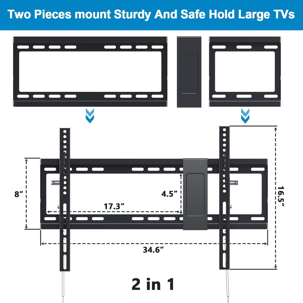 Tilt TV Wall Mount Bracket for 40-90 Inches LED, Plasma Flat Screen Curved TVs, VESA 600x400mm, Loading Capacity 165 lbs, Low Profile, Pack of 2 P2822