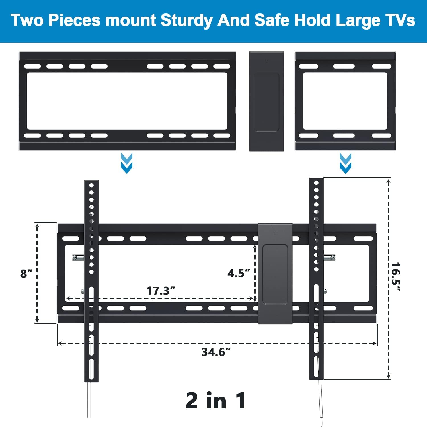 Tilt TV Wall Mount Bracket for 40-90 Inches LED, Plasma Flat Screen Curved TVs, VESA 600x400mm, Loading Capacity 165 lbs, Low Profile, Pack of 2 P2822